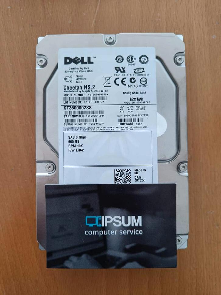 Dell 600GB 10k SAS schijf 0R752K, Computers en Software, Harde schijven, Refurbished, Ophalen of Verzenden