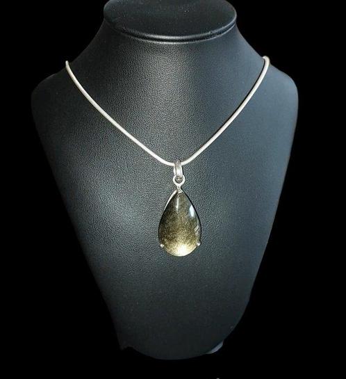 Zeer mooie gouden obsidiaan. Montage op zilver 925., Verzamelen, Mineralen en Fossielen