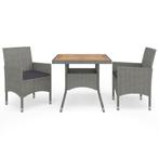 vidaXL 3-delige Tuinset poly rattan en acaciahout grijs, 2 zitplaatsen, Nieuw, Tuinset, Verzenden