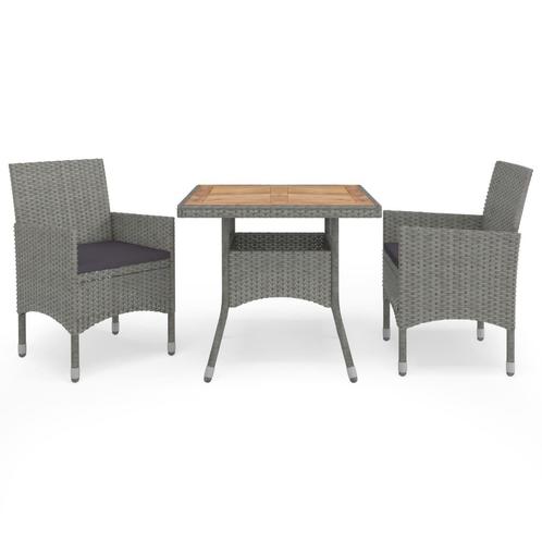 vidaXL 3-delige Tuinset poly rattan en acaciahout grijs, Tuin en Terras, Tuinsets en Loungesets, Tuinset, Nieuw, 2 zitplaatsen