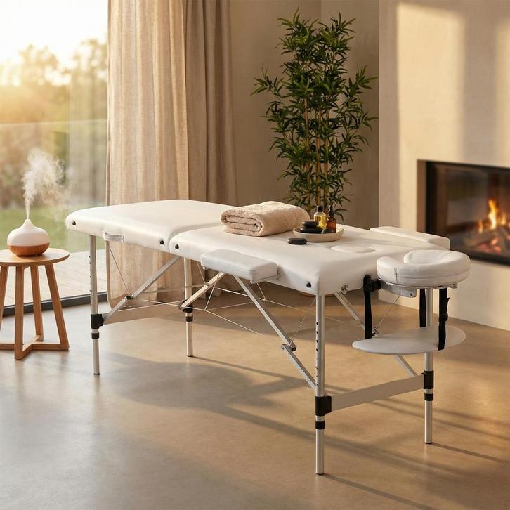 Aluminium Massagebank 250kg | Wit | 4cm Schuim | Laatste..., Diensten en Vakmensen, Welzijn | Masseurs en Massagesalons, Overige massages
