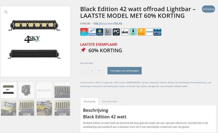 Black Edition 42 watt offroad Lightbar NU MET 60% KORTING, Auto-onderdelen, Verlichting, Nieuw, Amerikaanse onderdelen, Jeep, Nissan