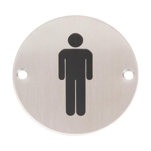 Wc pictogram mannen RVS rond, Doe-het-zelf en Verbouw, Hang- en Sluitwerk, Nieuw, Overige materialen, Ophalen of Verzenden