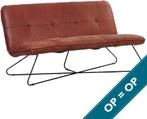 Rode leren moderne 2-zitsbank zonder armleuning - Vintage Le, Ophalen of Verzenden, Rechte bank, Minder dan 150 cm, Modern