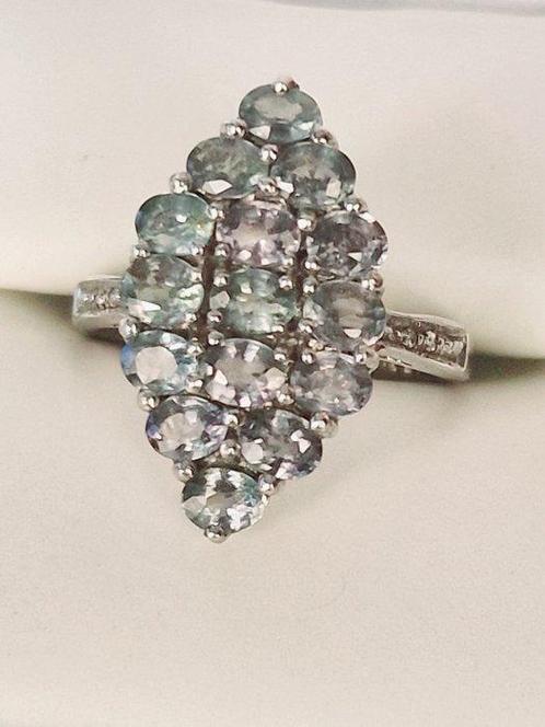 Zonder Minimumprijs - Cocktailring Platina, Zilver Saffier -, Sieraden, Tassen en Uiterlijk, Antieke sieraden