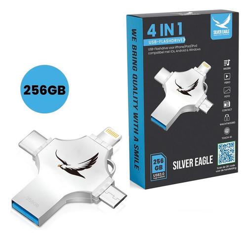 Silver Eagle® 4 in 1 Flash drive 256GB voor iPhone,Android, Computers en Software, USB Sticks, Nieuw, 256 GB, Verzenden