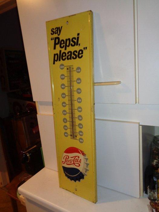 pepsi cola - pepsi cola thermometer blikken bord reclamebord, Antiek en Kunst, Antiek | Wandborden en Tegels