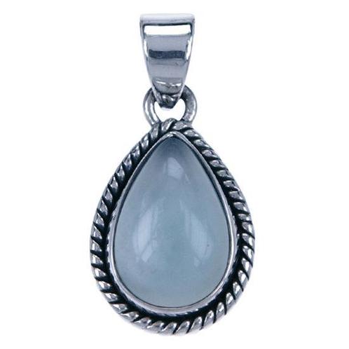 Zilveren Chalcedoon aqua edelsteen druppel met parelrand ..., Sieraden, Tassen en Uiterlijk, Kettinghangers, Verzenden