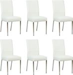 Set van 6 Gebroken witte leren moderne eetkamerstoelen - poo, Overige kleuren, Nieuw, Leer, Ophalen of Verzenden