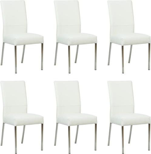 Set van 6 Gebroken witte leren moderne eetkamerstoelen - poo, Huis en Inrichting, Stoelen, Vijf, Zes of meer stoelen, Overige kleuren