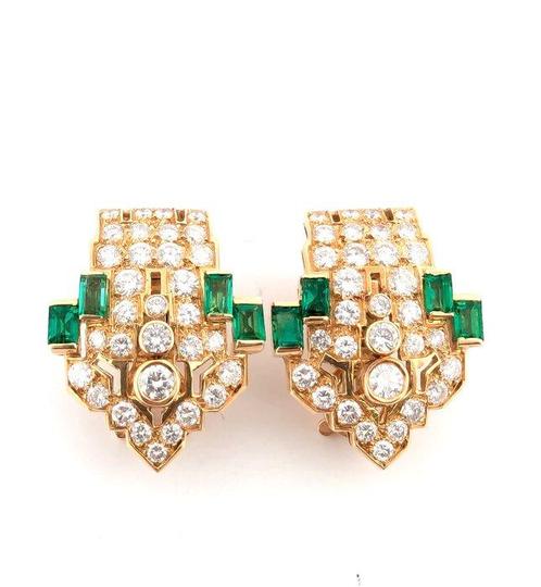 Oorbellen - 18 karaat Geel goud - 2.80ct. tw. Smaragd -, Sieraden, Tassen en Uiterlijk, Oorbellen