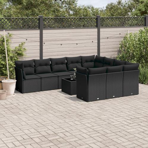 vidaXL 11-delige Loungeset met kussens poly rattan zwart, Tuin en Terras, Tuinsets en Loungesets, Loungeset, Nieuw, Rotan, Verzenden