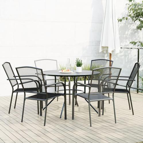 vidaXL 7-delige Tuinset stapelbaar gepoedercoat staal, Tuin en Terras, Tuinsets en Loungesets, Tuinset, Nieuw, 6 zitplaatsen, Rvs