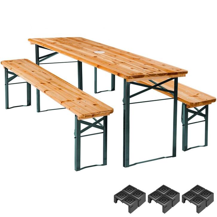 Biertafelset Ludo 3-delig opklapbaar met parasolhouder - bru, Huis en Inrichting, Stoelen, Verzenden
