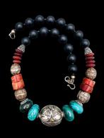 Ketting met turkoois, oudrode agaat en zilver. - Zilver,