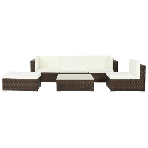 vidaXL 6-delige Loungeset met kussens poly rattan bruin, Tuin en Terras, Tuinsets en Loungesets, Loungeset, Nieuw, 6 zitplaatsen