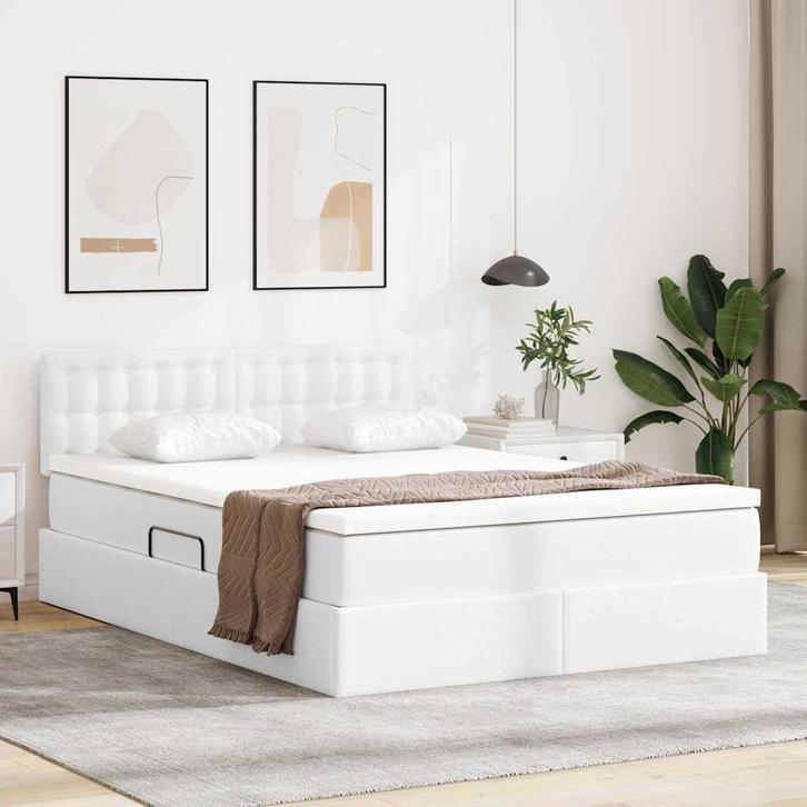 vidaXL Opslag bed met matras met matras Puur Wit 140 x 200, Huis en Inrichting, Slaapkamer | Bedden, Wit, Nieuw, Overige materialen
