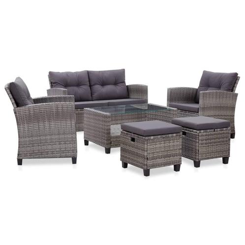vidaXL 6-delige Loungeset met kussens poly rattan, Tuin en Terras, Tuinsets en Loungesets, Loungeset, Nieuw, Textileen, Verzenden