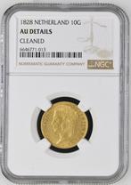 Gouden Koning Willem I 10 Gulden 1828 Brussel AU Details NGC, Verzenden, Goud, Koning Willem I, Losse munt
