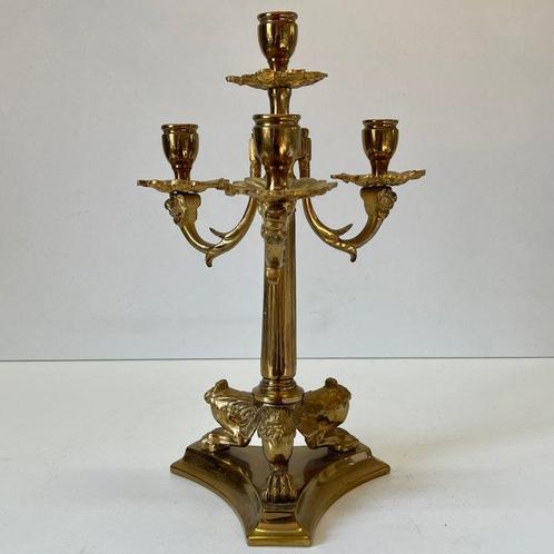 Kandelaar Leeuwenkop- en poten - Messing - Empire 4-lichts, Antiek en Kunst, Curiosa en Brocante