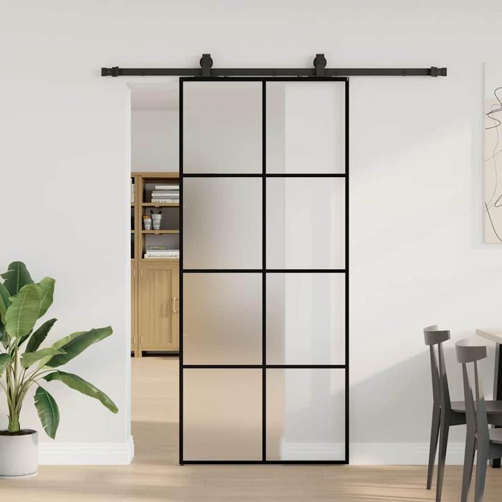 vidaXL Schuifdeur met beslagset 90x205 cm ESG glas zwart, Doe-het-zelf en Verbouw, Deuren en Horren, Nieuw, Verzenden