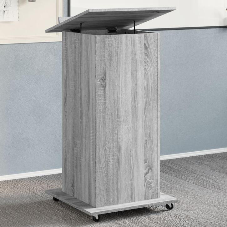 vidaXL Lessenaar met wielen en lade 55x55x107 cm hout grijs, Huis en Inrichting, Bureaus, Nieuw, Verzenden