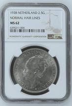Koningin Wilhelmina 2 1/2 gulden 1938 MS62 NGC, Postzegels en Munten, Munten | Nederland, Verzenden, Koningin Wilhelmina, Losse munt