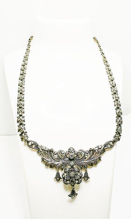 Kraagketting - 18 karaat Geel goud, Zilver Diamant, Sieraden, Tassen en Uiterlijk, Antieke sieraden