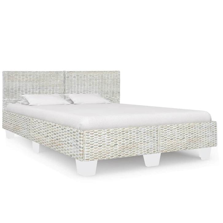vidaXL Bedframe natuurlijk rattan grijs 140x200 cm, Huis en Inrichting, Slaapkamer | Bedden, 140 cm, 200 cm, Grijs, Tweepersoons