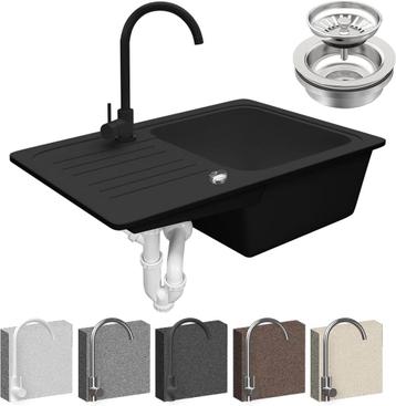 Aquamarin® Spoelbak - graniet, set, 76x46 cm/57x45cm, afvoer beschikbaar voor biedingen