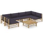 vidaXL 7-delige Loungeset met donkergrijze kussens bamboe, Verzenden, Nieuw, Hout, Loungeset