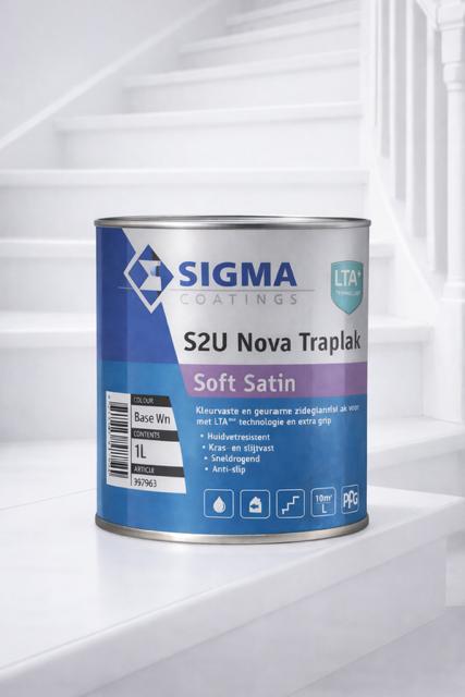 S2U Nova Traplak Soft Satin 1 liter, Doe-het-zelf en Verbouw, Verf, Beits en Lak, Nieuw, Ophalen of Verzenden