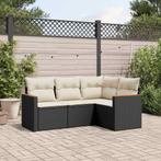 vidaXL 4-delige Loungeset met kussens poly rattan zwart, Verzenden, Nieuw, Rotan, Loungeset