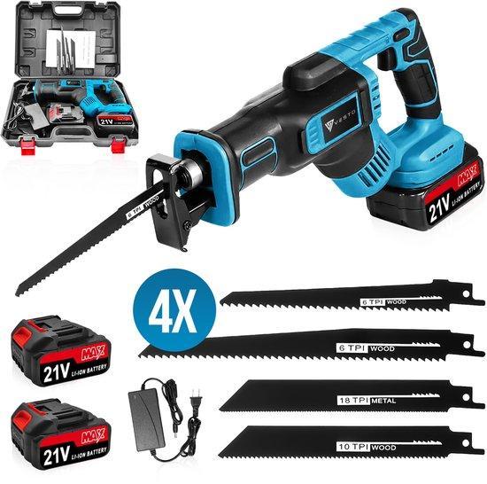2dekans | Vesto® Accu Reciprozaag – 21V Li-Ion – Incl. 2, Doe-het-zelf en Verbouw, Hout en Planken, Zo goed als nieuw, Ophalen of Verzenden