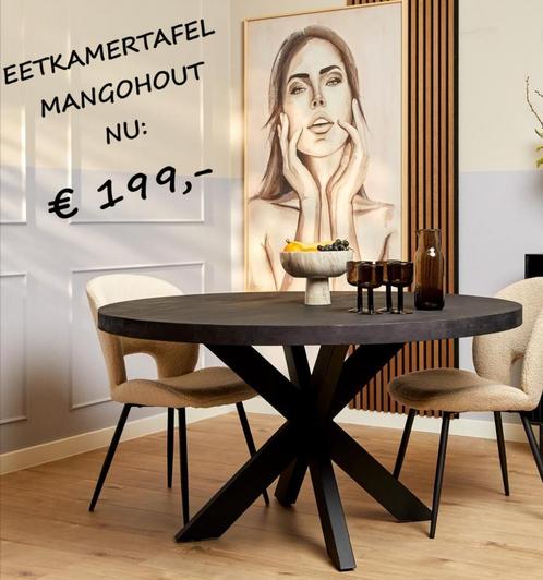 -- ACTIE -- Zwarte ronde eetkamertafel mangohout € 199,-, Huis en Inrichting, Tafels | Eettafels, 100 tot 150 cm, 100 tot 150 cm