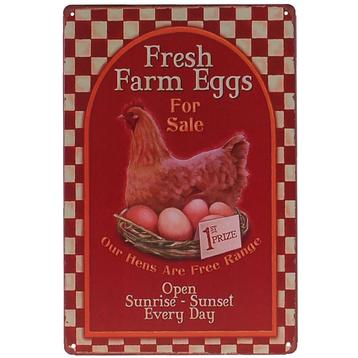 Metalen plaatje - Kip - Fresh Farm Eggs NIEUW
