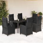 vidaXL 7-delige Tuinset met kussens poly rattan zwart, 6 zitplaatsen, Nieuw, Tuinset, Verzenden