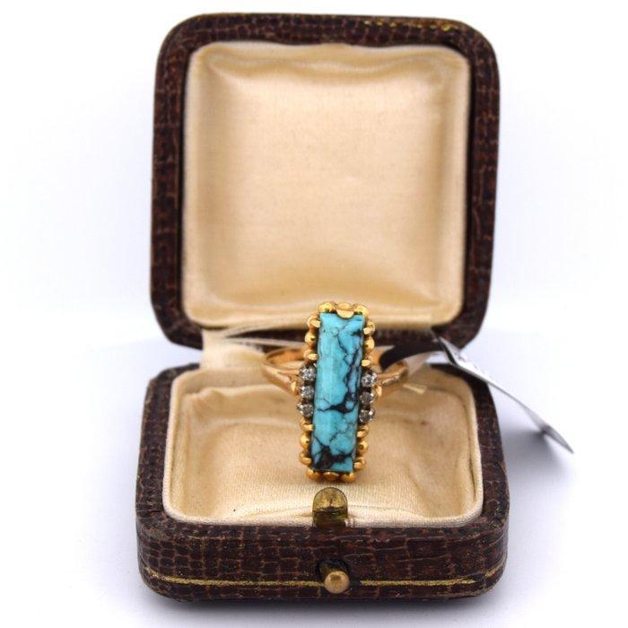 Armring - 18 karaat Geel goud Turquoise - Diamant - ANNI 60, Sieraden, Tassen en Uiterlijk, Antieke sieraden