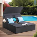 Polyrotan Loungebed / Ligbed Syros - Zwart - 2 personen - In, Tuin en Terras, Verzenden, Nieuw