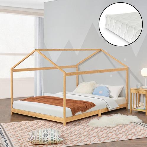 [en.casa] Kinderbed Vindafjord huisbed met matras bamboe 180, Huis en Inrichting, Slaapkamer | Matrassen en Bedbodems, Nieuw, Verzenden