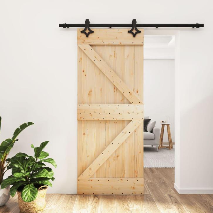 vidaXL Schuifdeur met beslag 85x210 cm massief grenenhout, Doe-het-zelf en Verbouw, Deuren en Horren, Nieuw, Verzenden
