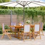vidaXL 7-delige Tuinset massief hout en stof blauw en wit, Verzenden, Nieuw, Hardhout, Tuinset