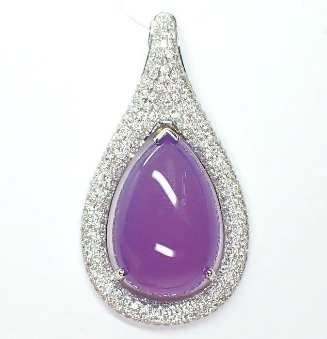 Hanger - 18 karaat Witgoud - 11.87ct. tw. Chalcedoon -, Sieraden, Tassen en Uiterlijk, Antieke sieraden