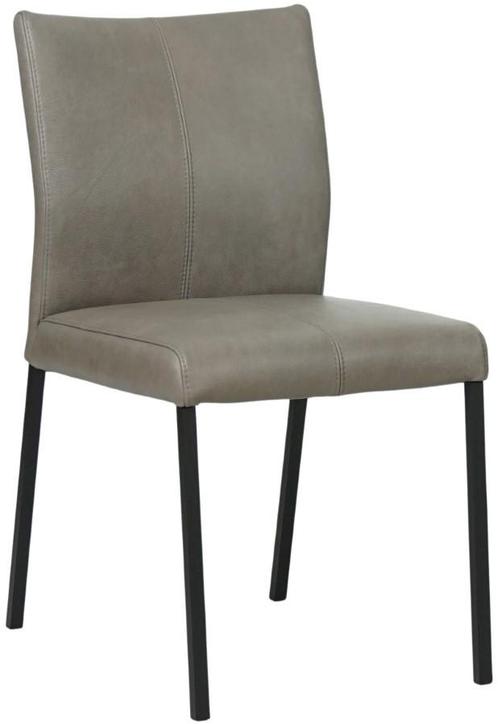 Grijze leren moderne eetkamerstoel - poot vierkant zwart - G, Huis en Inrichting, Stoelen, Overige kleuren, Nieuw, Leer, Ophalen of Verzenden