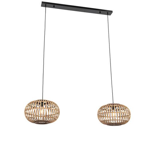 Oosterse hanglamp bamboe 2-lichts - Amira, Huis en Inrichting, Lampen | Hanglampen, Nieuw, 75 cm of meer