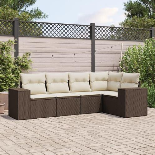 vidaXL 5-delige Loungeset met kussens poly rattan bruin, Tuin en Terras, Tuinsets en Loungesets, Loungeset, Nieuw, Rotan, Verzenden