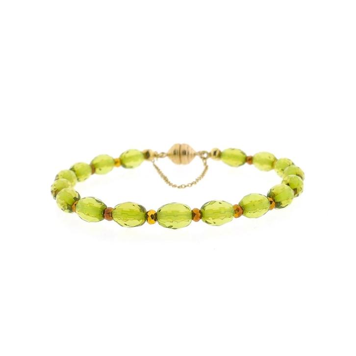 9 Krt. Peridoot kralen armband | 18,5 cm (magneet slot), Sieraden, Tassen en Uiterlijk, Antieke sieraden, Met edelsteen, Goud