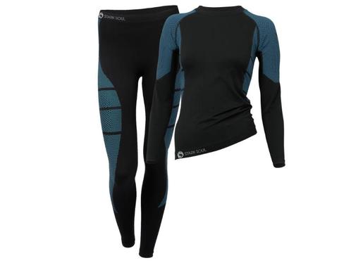 Dames Thermo sportset - Shirt & Legging - Zwart/Turquoise, Kleding | Dames, Leggings, Maillots en Panty's, Verzenden