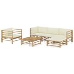 vidaXL 6-delige Loungeset met crèmewitte kussens bamboe, Tuin en Terras, Verzenden, Nieuw, Hout, Loungeset