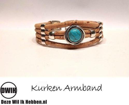 Kurken armband 16 naturel / naturel, ingelegde blauwe sie..., Sieraden, Tassen en Uiterlijk, Armbanden, Verzenden